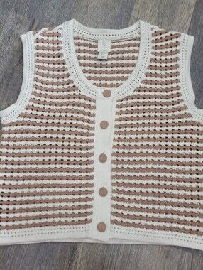JOIE Brand Women's Knit Stripe Vest - Cream and Brown
